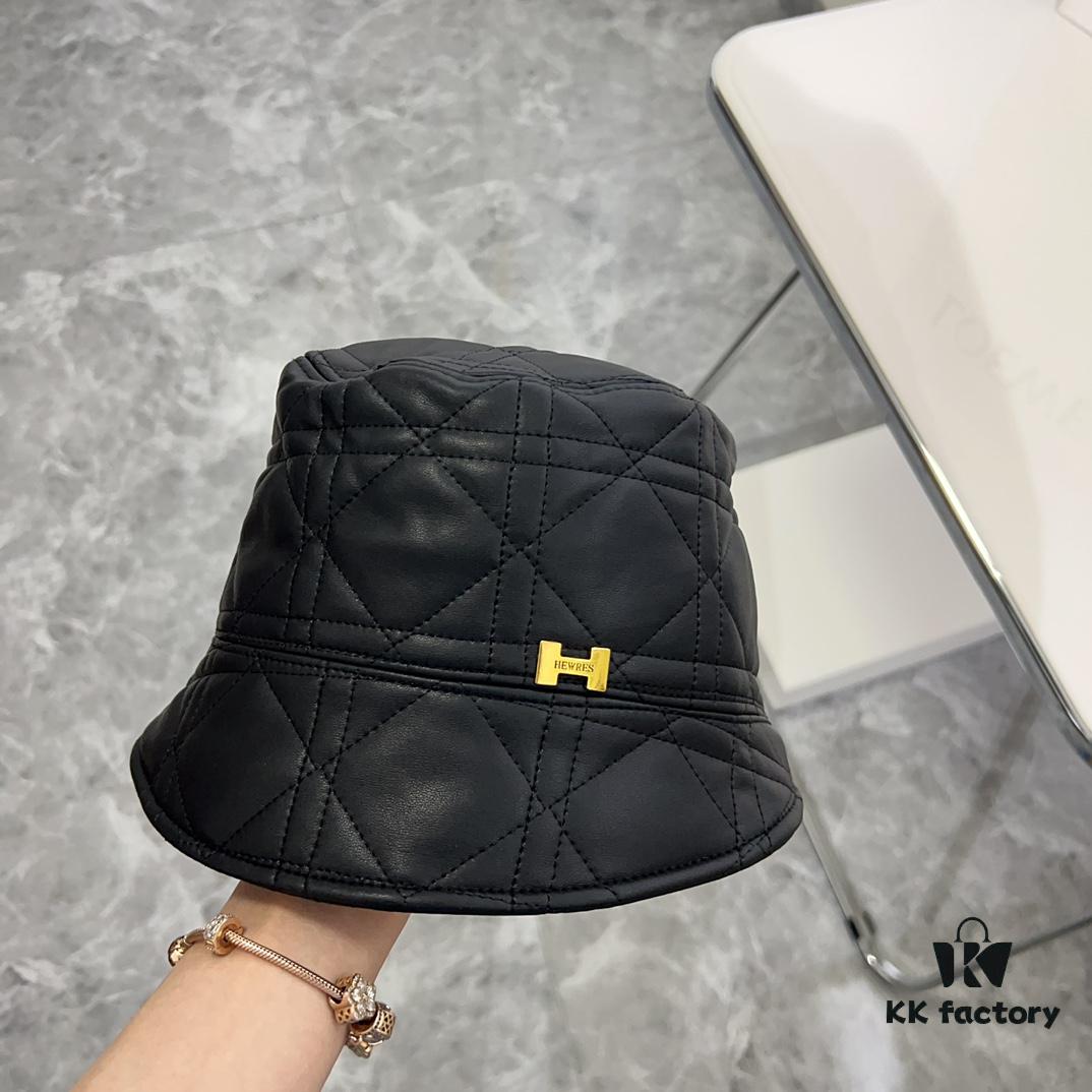 Hermès 2024 New Leather Quilted Irregular Fisherman Hat 💛 Dust Bag Included 🌈 Minimalist Style