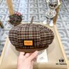 New Arrival HERMÈS Women's Fashionable Tartan Wool Beret, Korean-British Style Casual Artist Hat, Versatile Winter Beanie