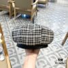 New Arrival HERMÈS Women's Fashion Plaid Wool Beret, Korean-British Style, Versatile Casual Artist Hat, Trendy Pumpkin Cap for Autumn and Winter