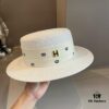Hermès New Arrival Straw Hat, Flat-Crown Fedora, Head Circumference 57cm