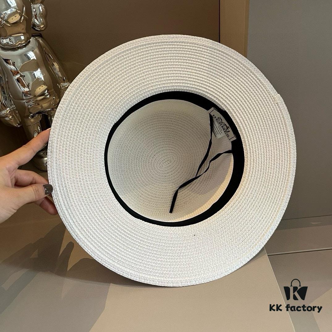 Hermès New Arrival Straw Hat, Flat-Crown Fedora, Head Circumference 57cm