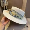 Hermes New Arrival Straw Hat, Flat-Crown Top Hat, Head Circumference 57cm