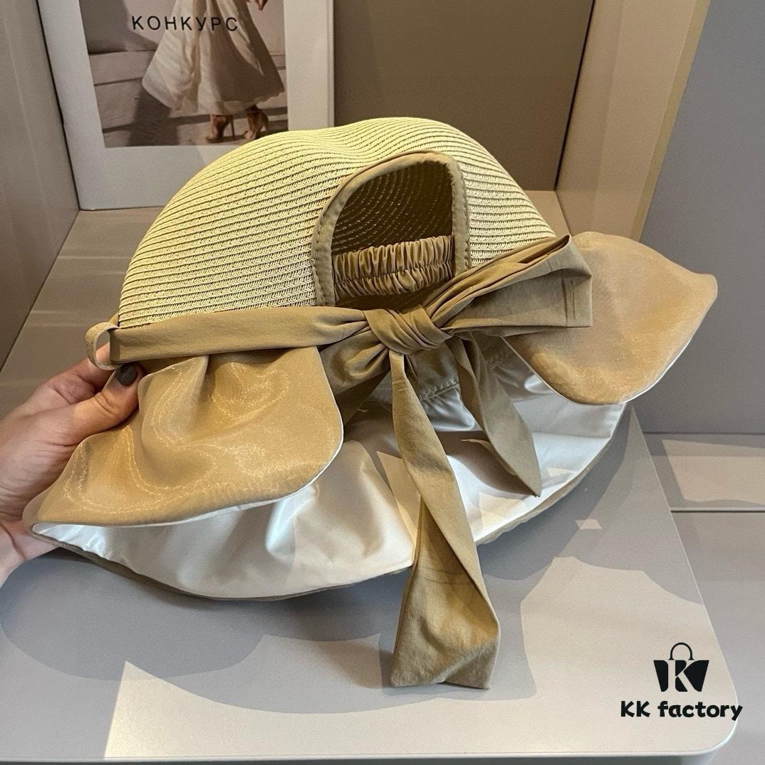 Hermès-style Sun Hat, Lantern Shape, Elegant Lady Style, Foldable, 57cm Head Circumference