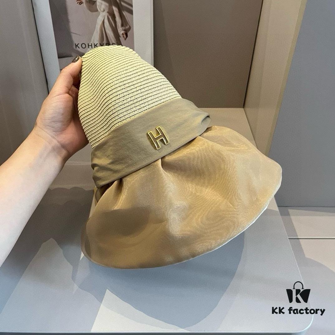 Hermès-style Sun Hat, Lantern Shape, Elegant Lady Style, Foldable, 57cm Head Circumference