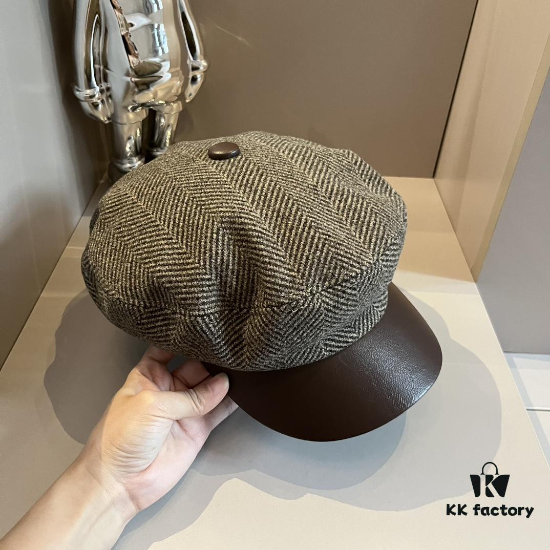 2024 Hermès New Wool Newsboy Military Cap, Head Circumference 57cm