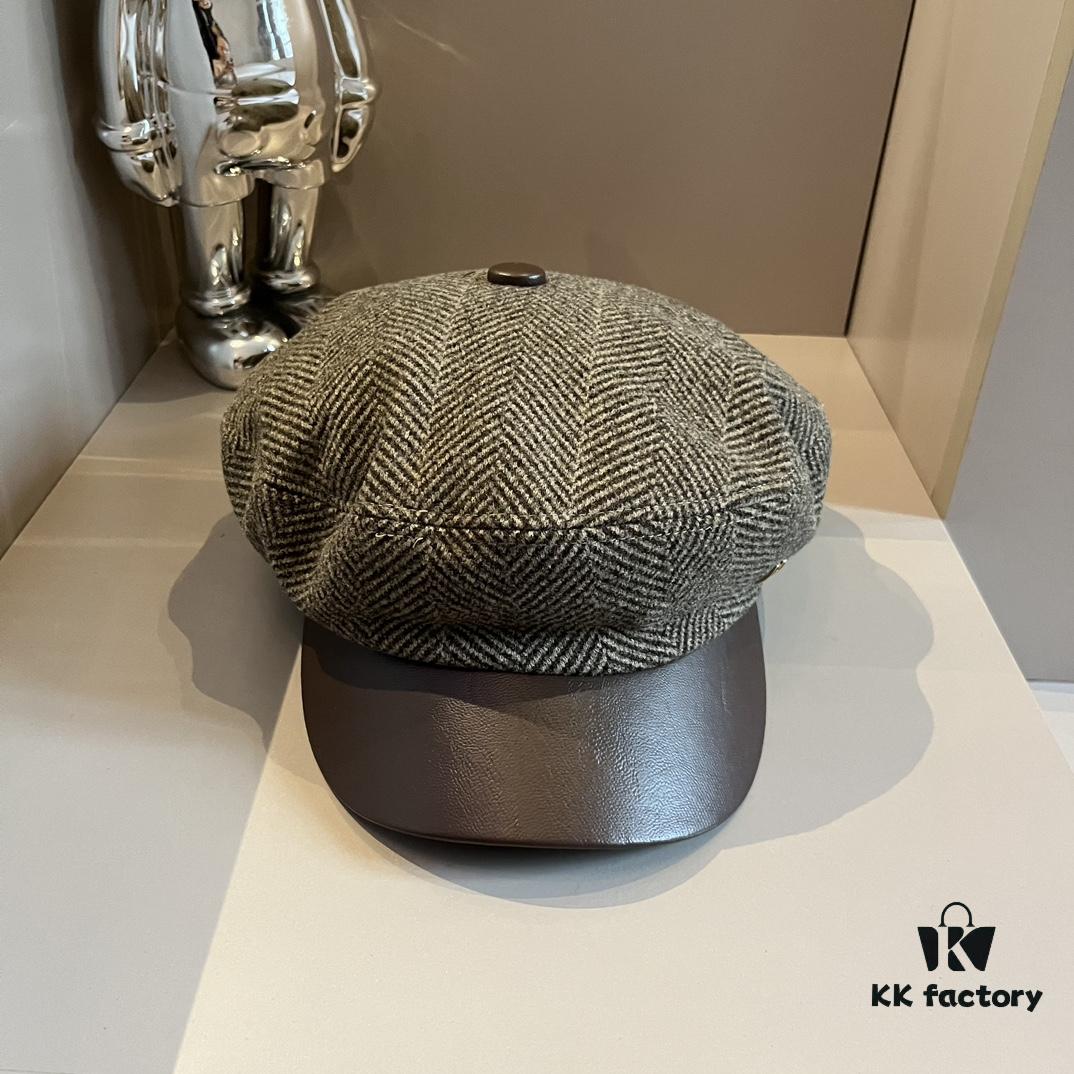 2024 Hermès New Wool Newsboy Military Cap, Head Circumference 57cm