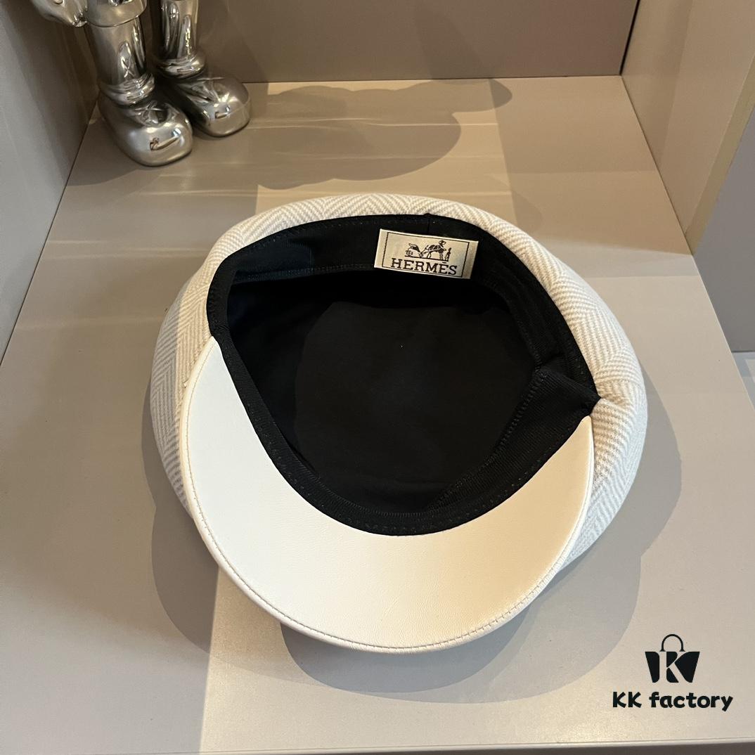 2024 Hermès New Wool Newsboy Military Cap, Head Circumference 57cm