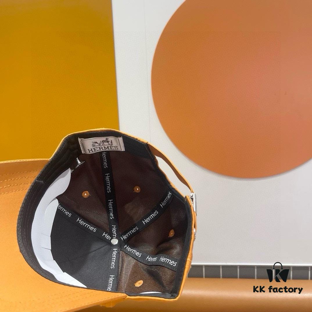 New Arrival HERMÈS Latest Authentic Baseball Cap, Color-Blocked H Design, Premium Craftsmanship with Original Breathable Canvas Fabric and Factory Stainless Steel Adjuster