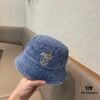Hermes 2024 Fall/Winter 6cm Small Brim American Vintage Washed Distressed Denim Fisherman Hat, Bucket Hat