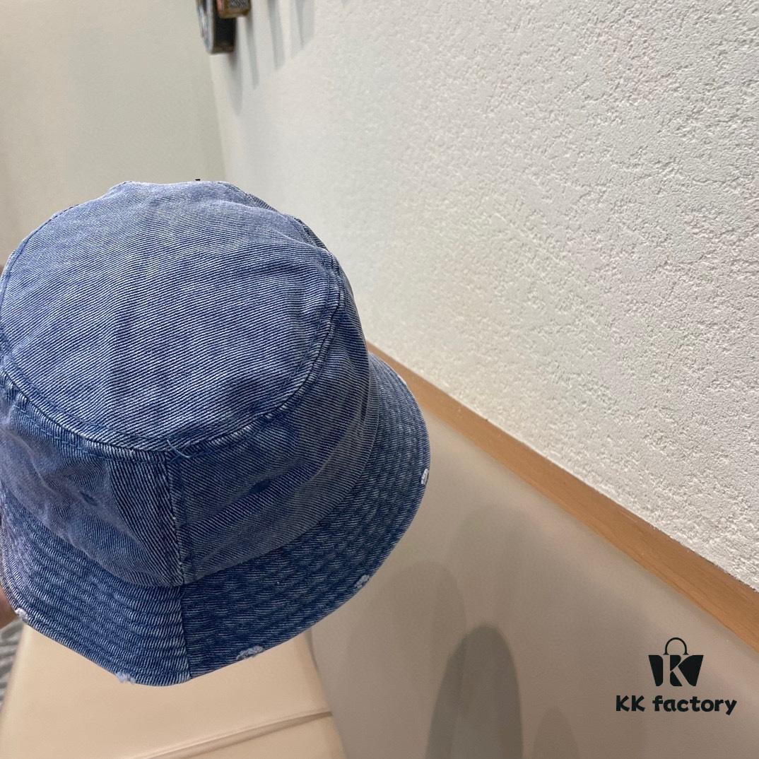 Hermes 2024 Fall/Winter 6cm Small Brim American Vintage Washed Distressed Denim Fisherman Hat, Bucket Hat