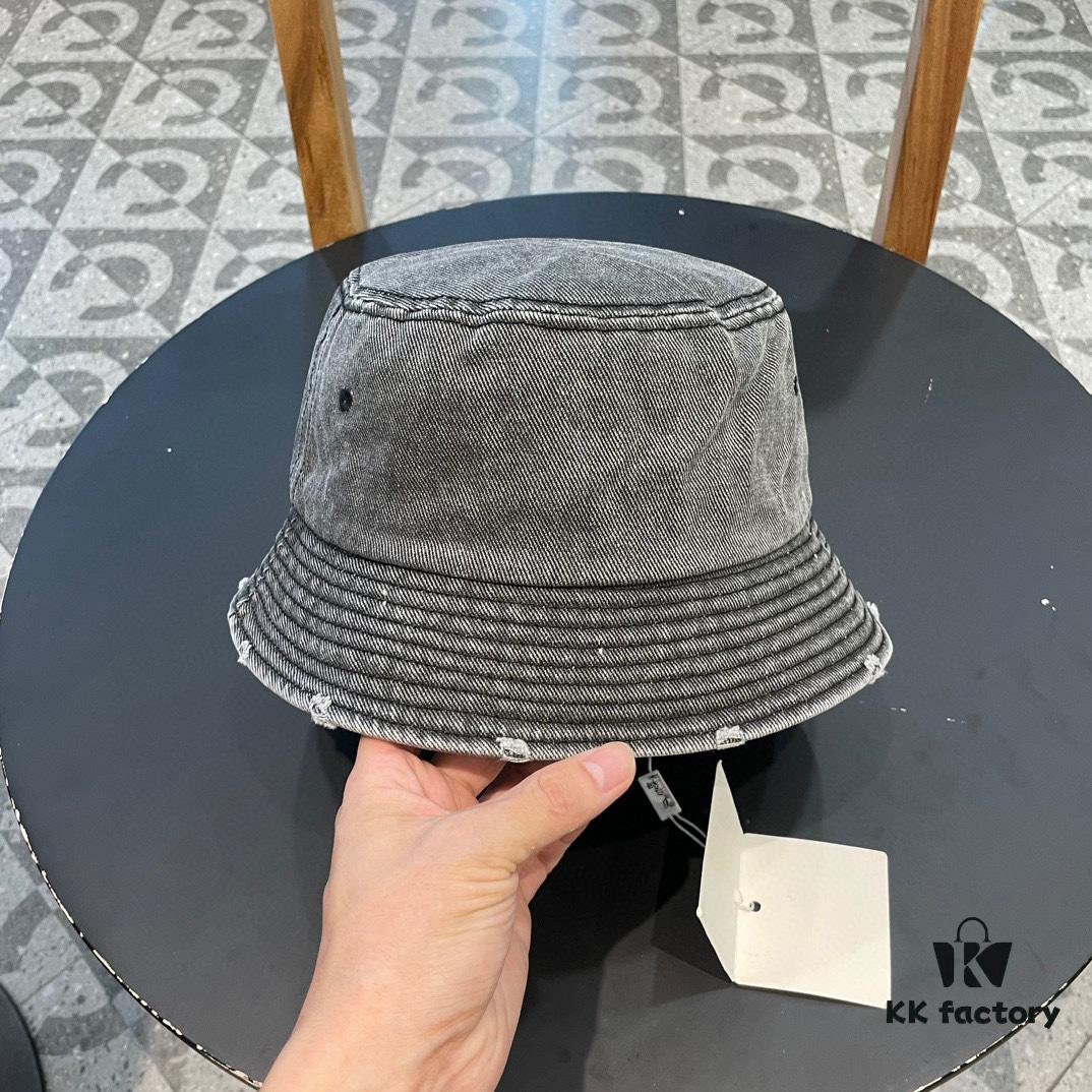 Hermes 2024 Fall/Winter 6cm Small Brim American Vintage Washed Distressed Denim Fisherman Hat, Bucket Hat