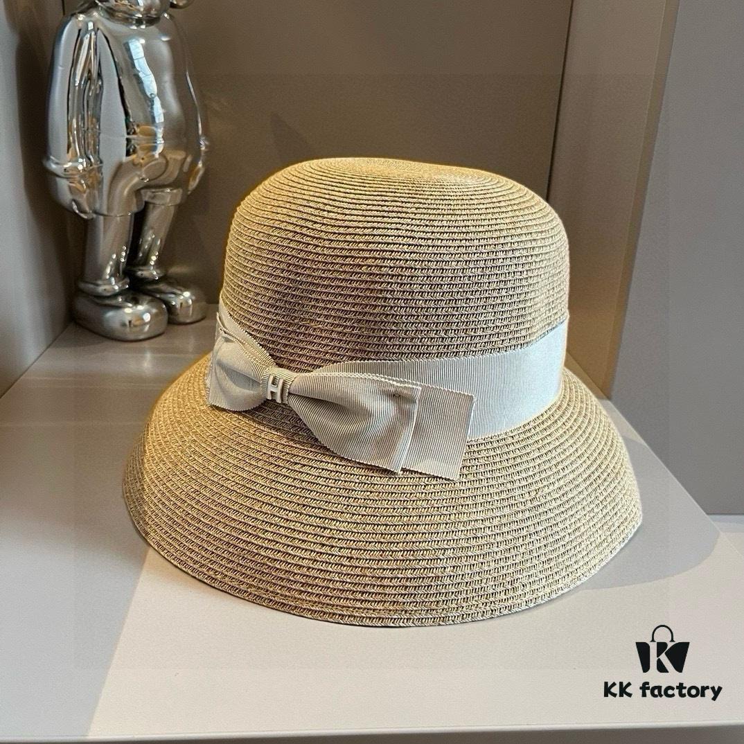 Hermes New Arrival Straw Hat, Made from Taiwanese Fine Straw, Simple and Elegant Aristocratic Style, Head Circumference 57cm