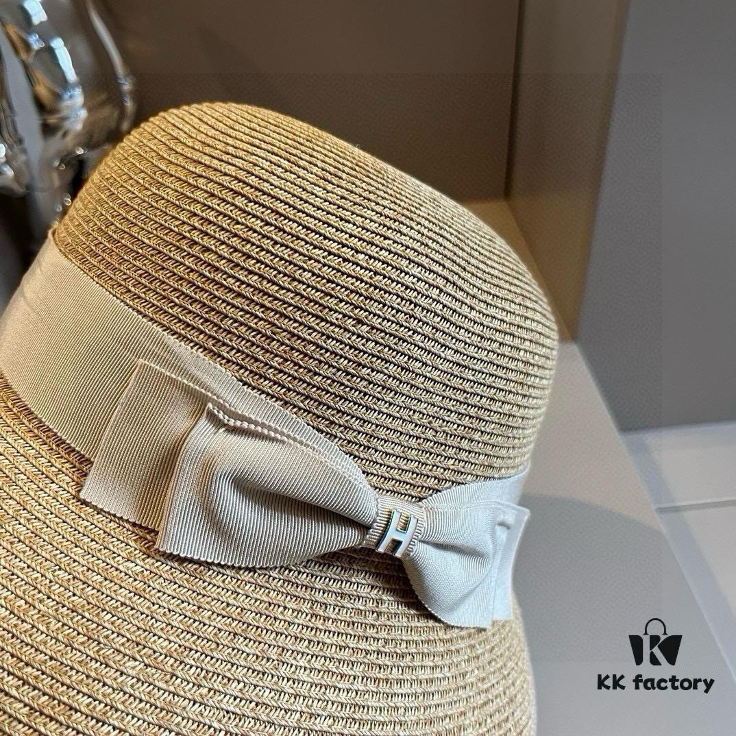 Hermes New Arrival Straw Hat, Made from Taiwanese Fine Straw, Simple and Elegant Aristocratic Style, Head Circumference 57cm