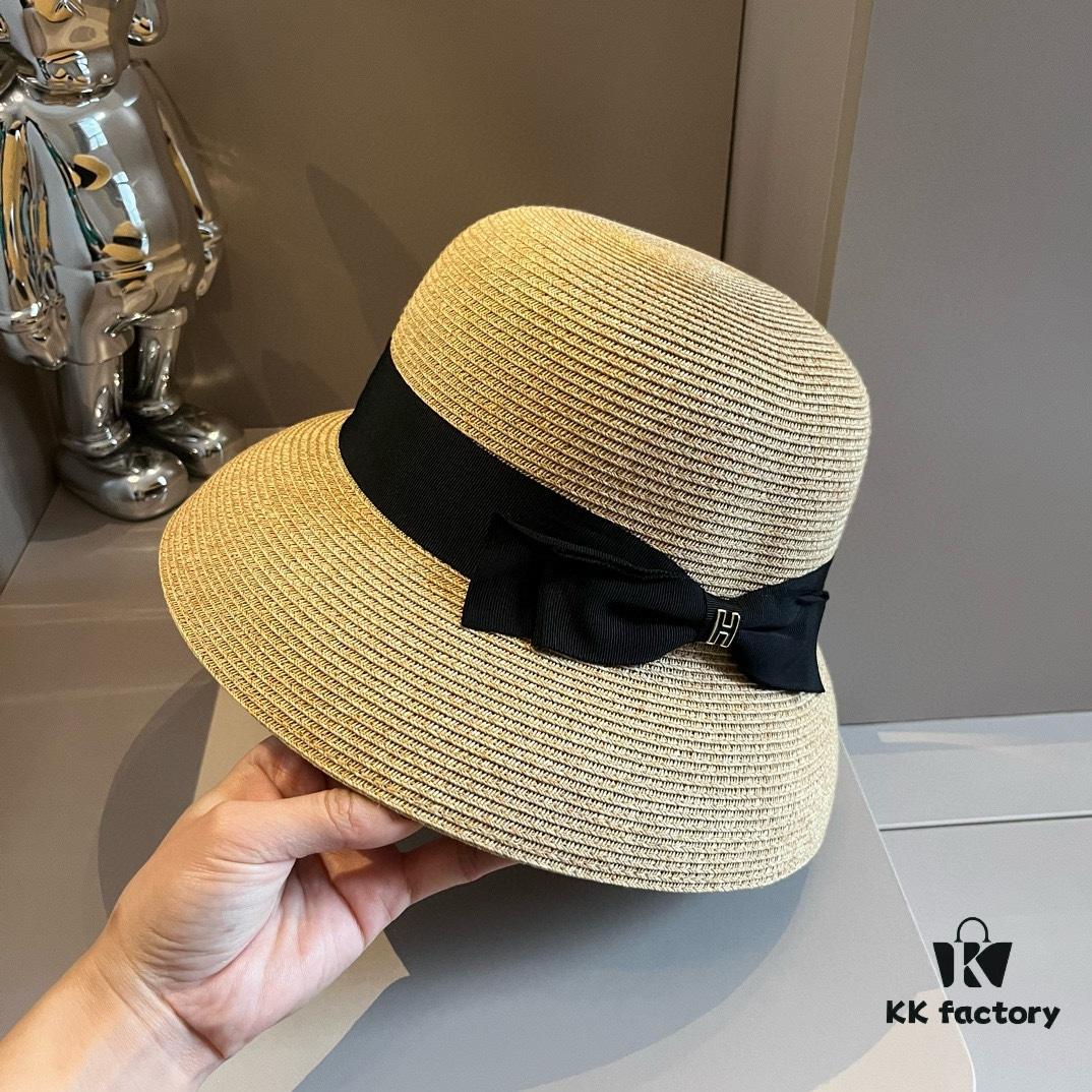 Hermes New Arrival Straw Hat, Made from Taiwanese Fine Straw, Simple and Elegant Aristocratic Style, Head Circumference 57cm