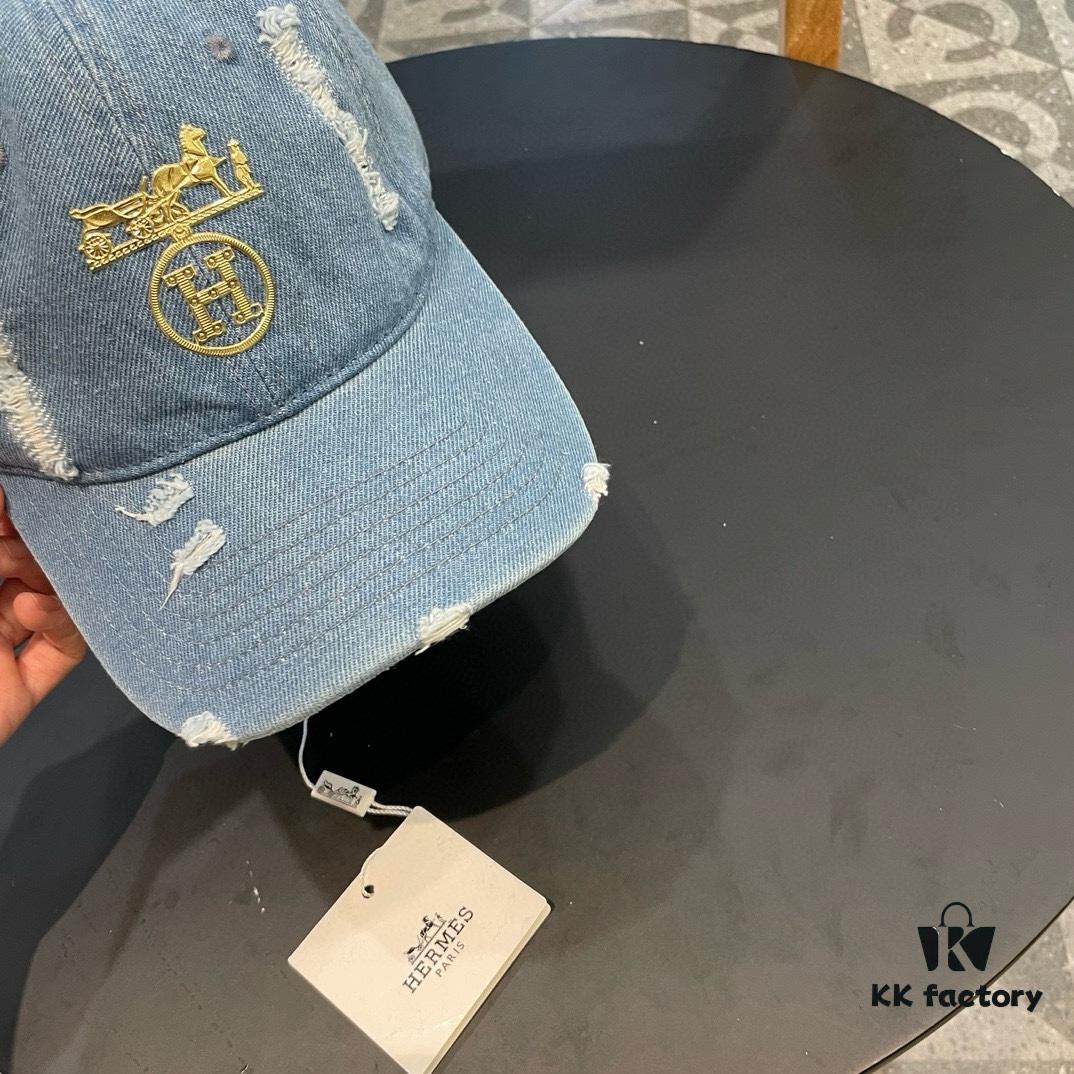 HERMÈS Denim Baseball Cap, Classic H, Authentic Custom Mold Design, Premium Original Breathable Canvas Fabric with Top-Grade Original Steel Adjustable Buckle, Exquisite Craftsmanship, Stylish and Handsome, Exceptional Quality