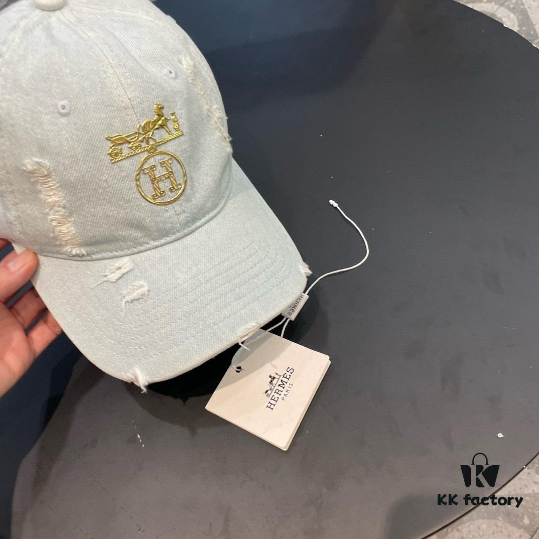HERMÈS Denim Baseball Cap, Classic H, Authentic Custom Molded Design, Premium Quality