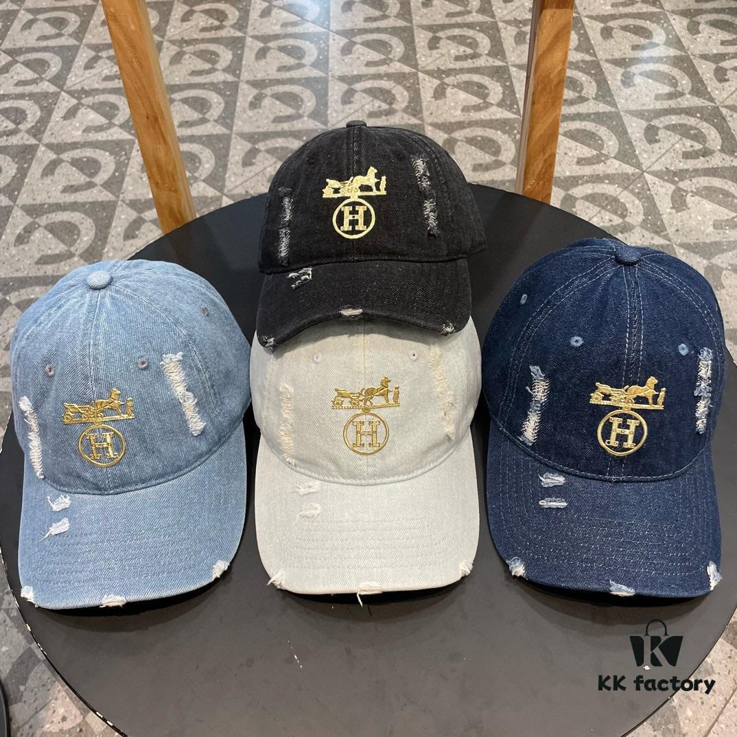 HERMÈS Denim Baseball Cap, Classic H, Authentic Custom Molded Design, Premium Quality