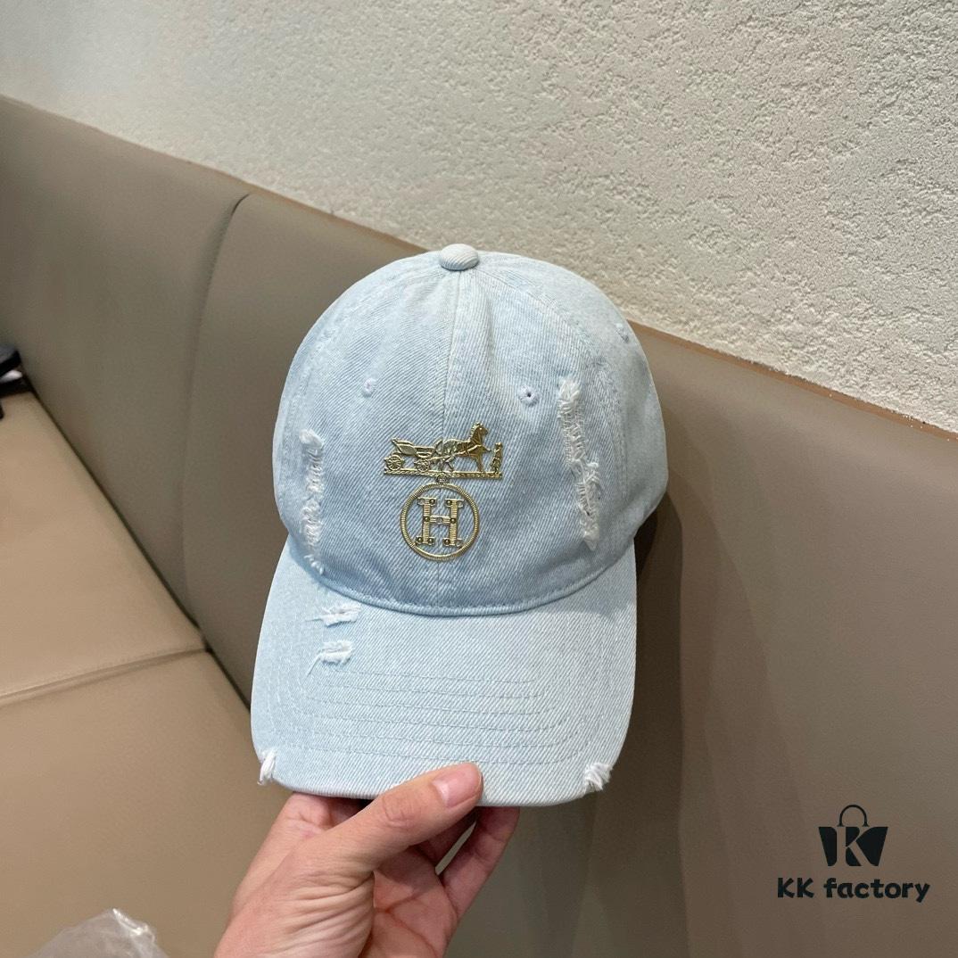 HERMÈS Denim Baseball Cap, Classic H, Authentic Custom Molded Design, Premium Quality