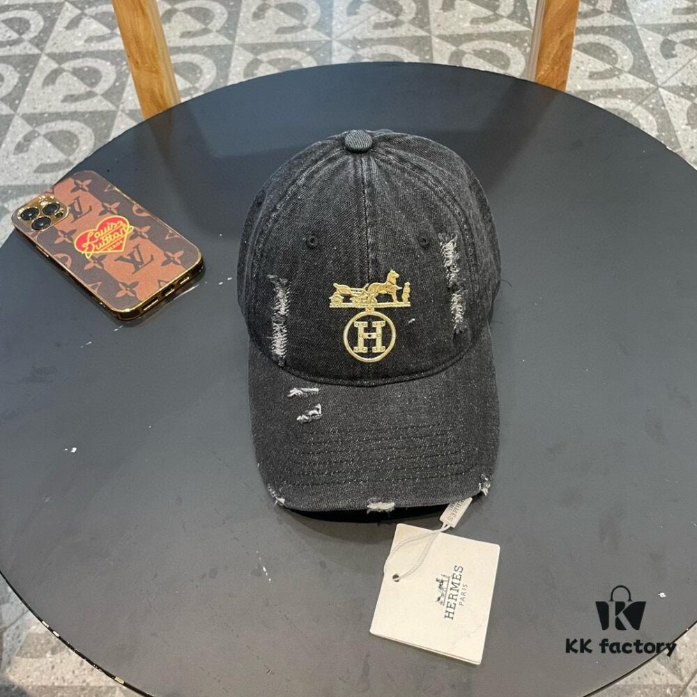 HERMÈS Denim Baseball Cap, Classic H, Authentic Custom Molded Design, Premium Original Canvas Fabric with Top-Grade Steel Adjustable Buckle