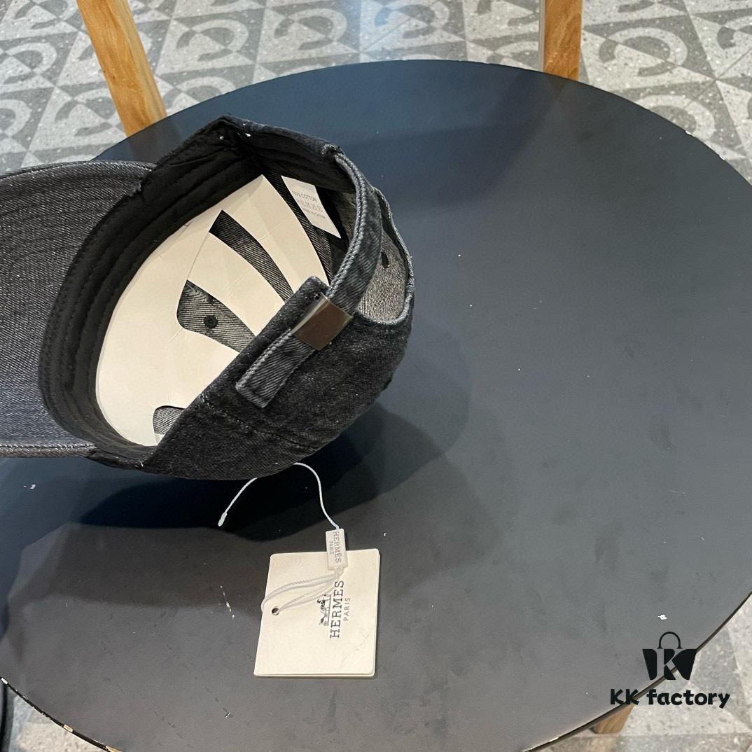 HERMÈS Denim Baseball Cap, Classic H, Authentic Custom Molded Design, Premium Original Canvas Fabric with Top-Grade Steel Adjustable Buckle