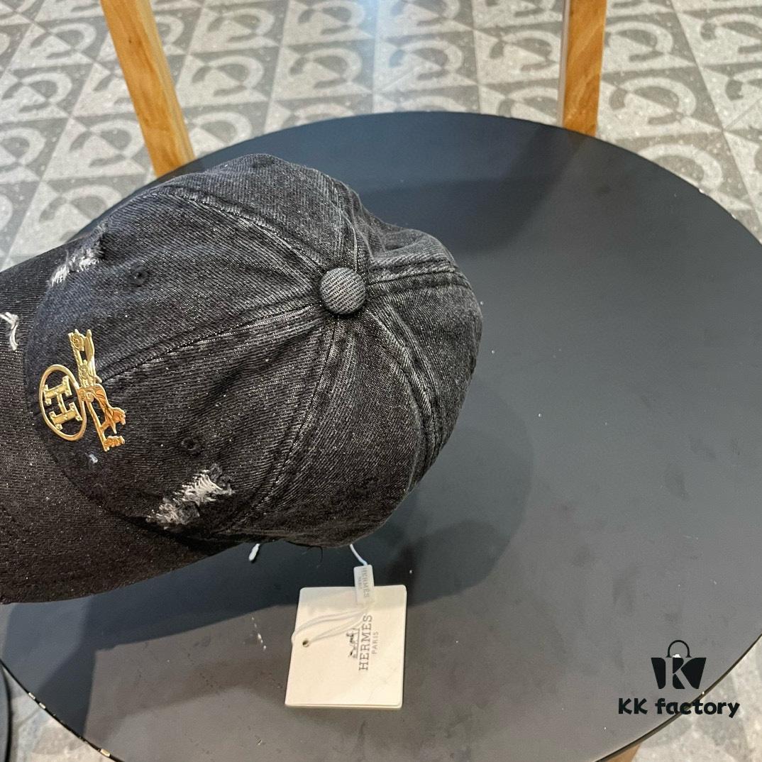 HERMÈS Denim Baseball Cap, Classic H, Authentic Custom Molded Design, Premium Original Canvas Fabric with Top-Grade Steel Adjustable Buckle
