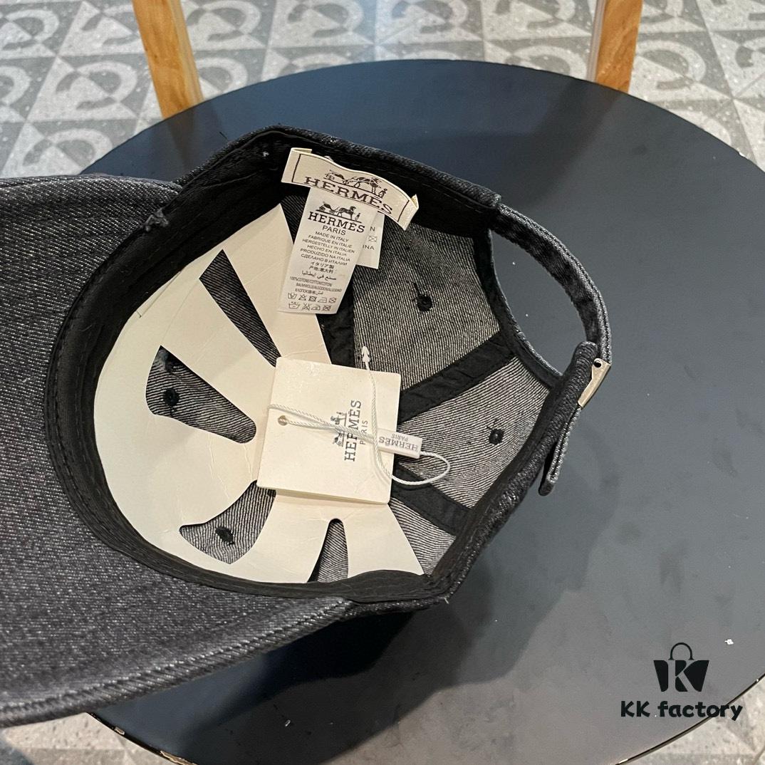 HERMÈS Denim Baseball Cap, Classic H, Authentic Custom Molded Design, Premium Original Canvas Fabric with Top-Grade Steel Adjustable Buckle