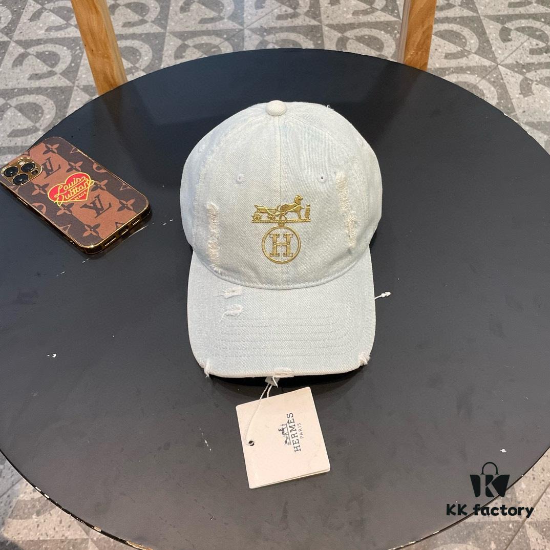 HERMÈS Denim Baseball Cap, Classic H, Authentic Custom Molded Design, Premium Quality