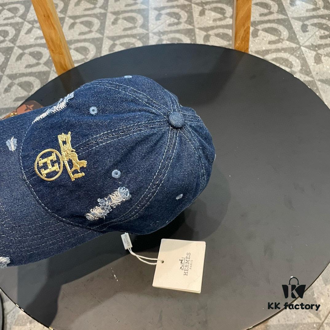 HERMÈS (Hermès) Denim Baseball Cap, Classic H Design, Authentic Mold Custom Made, Premium Quality