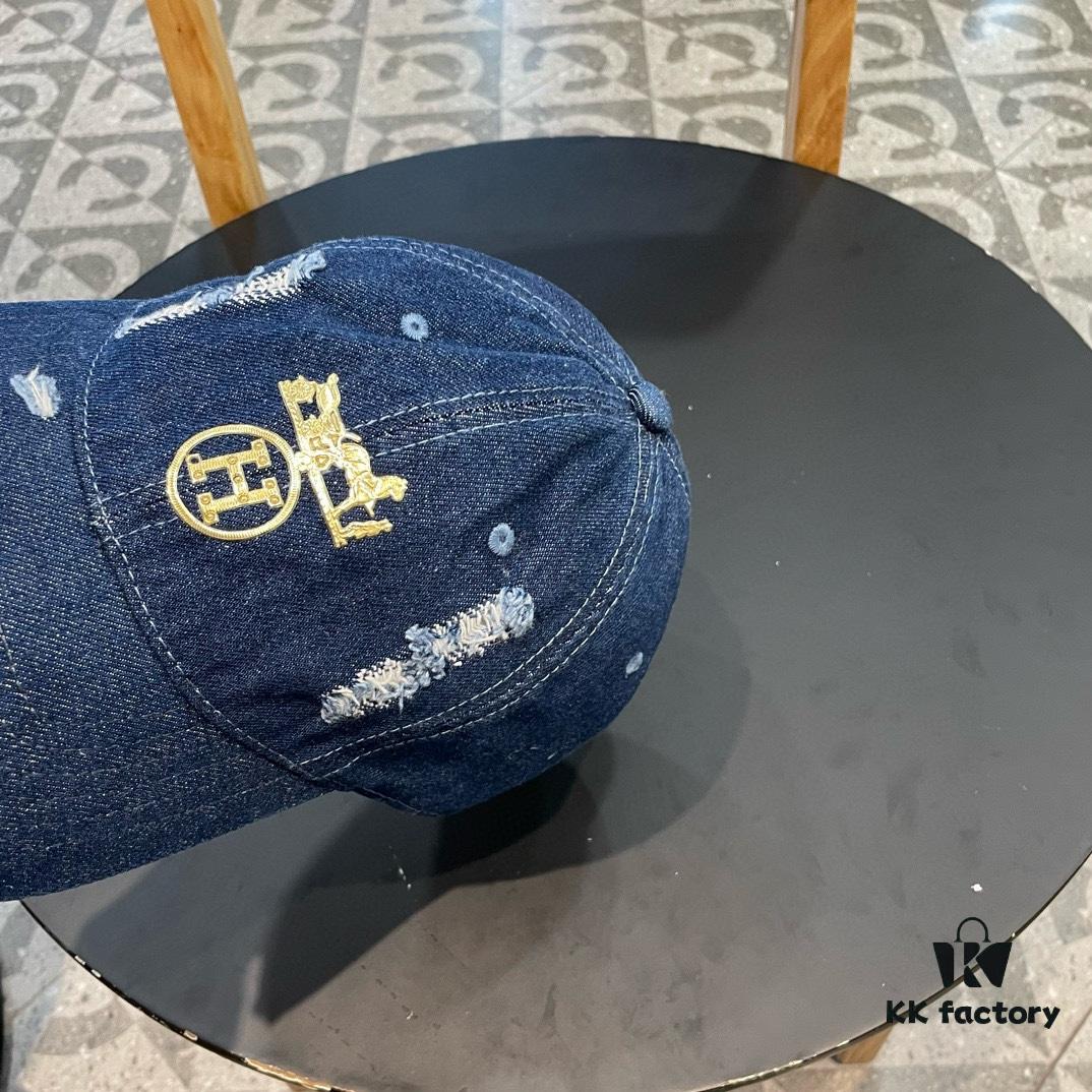 HERMÈS (Hermès) Denim Baseball Cap, Classic H Design, Authentic Mold Custom Made, Premium Quality