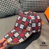 Box and Cloth Bag Included, HERMÈS New Original Single Baseball Cap with H Embroidered Checkered Design, Authentic Mold Customized, Premium Breathable Canvas Fabric with Top-Grain Leather, Original Factory Stainless Steel Adjustable Buckle, Exquisite Craftsmanship, Stylish and High Quality