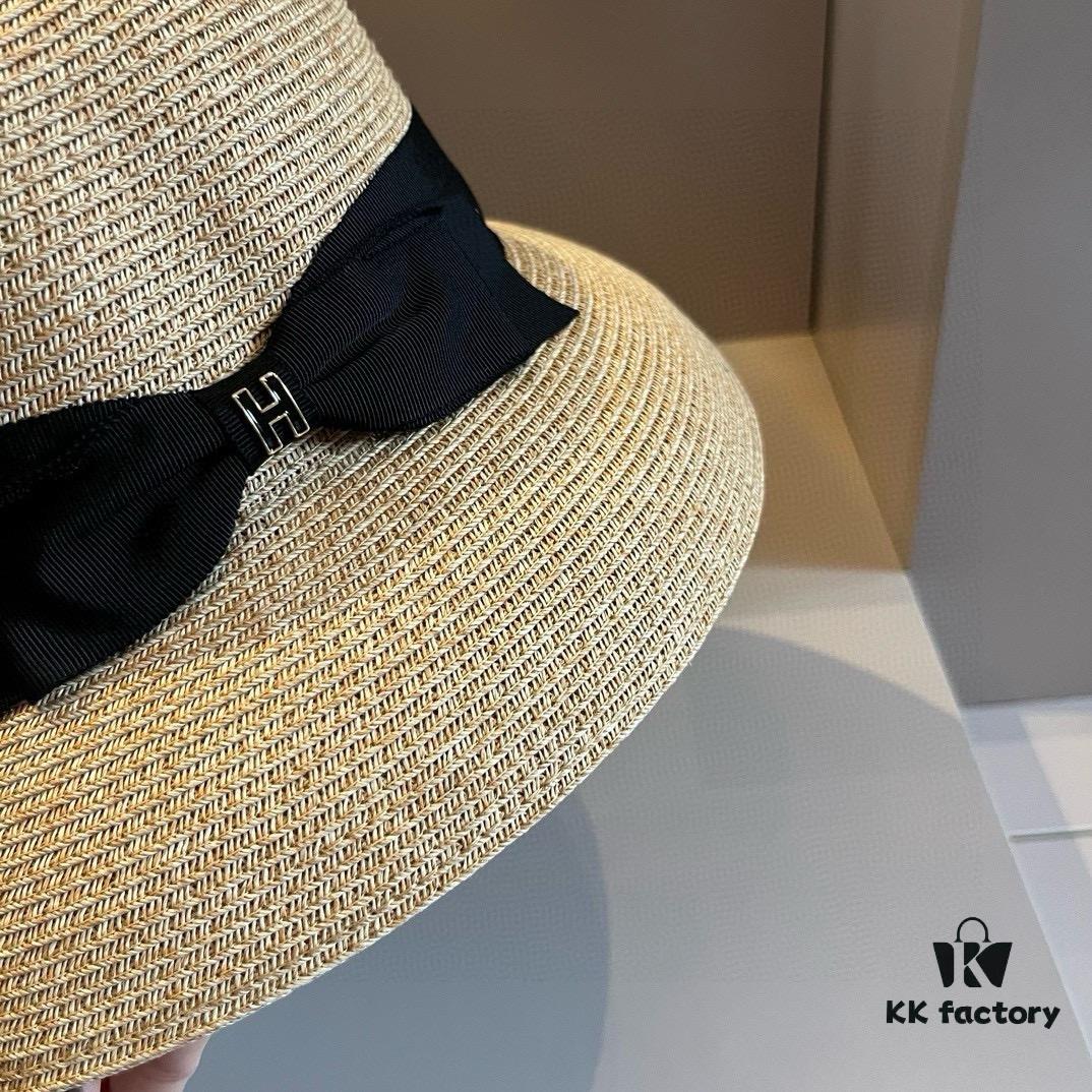 Hermes New Arrival Straw Hat, Made from Taiwanese Fine Straw, Simple and Elegant Style, Head Circumference 57cm