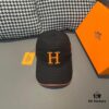 Box and Cloth Bag Included, HERMÈS Original Order Baseball Cap, Classic H Design, Genuine Leather and Breathable Canvas, Premium Steel Buckle