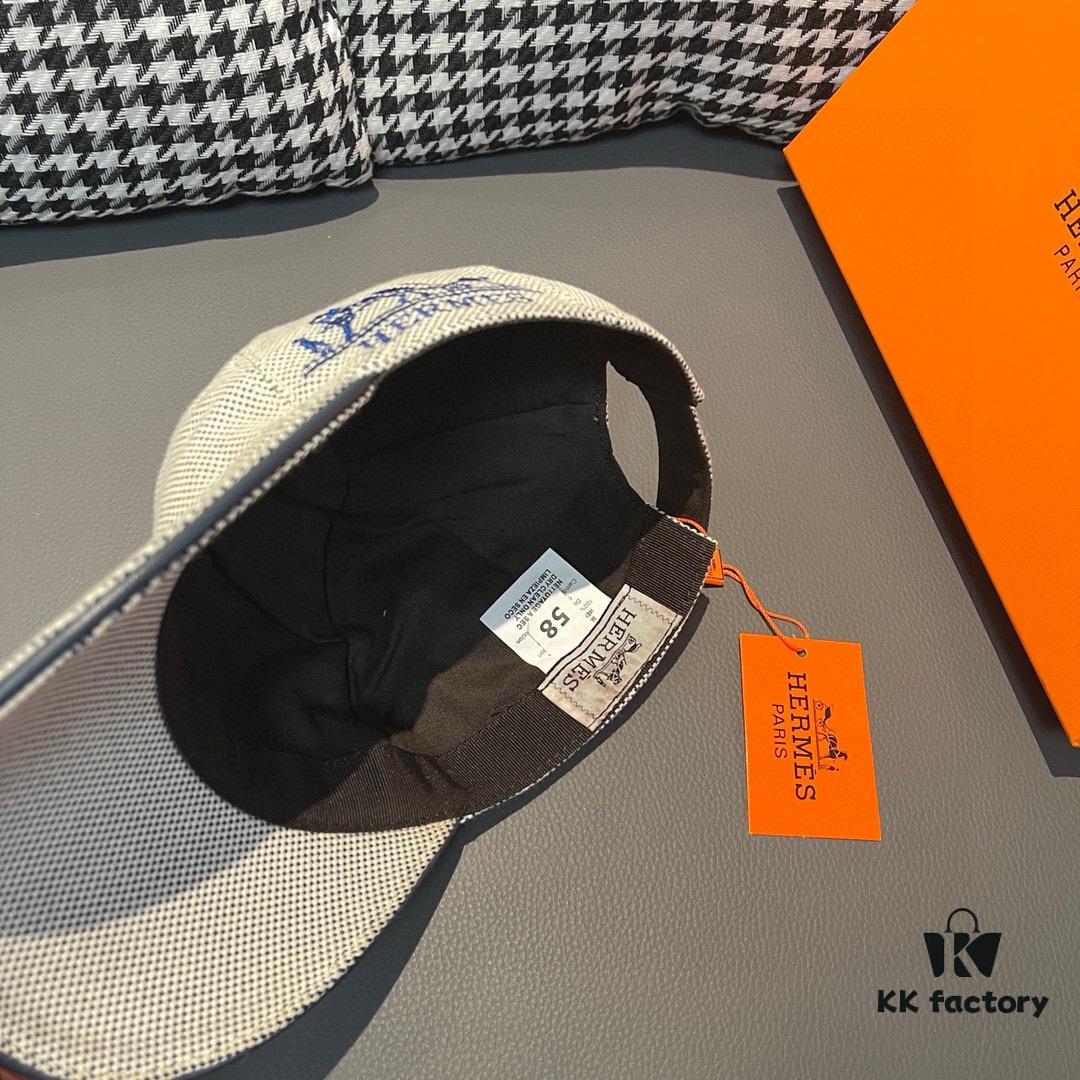 Box and Cloth Bag Included, HERMÈS Original Quality Baseball Cap, Classic H Design, Authentic Mold Custom Made, Premium Canvas Fabric with Genuine Top-Layer Leather, Original Factory Stainless Steel Adjustable Buckle, Exquisite Craftsmanship, Stylish and High-Quality