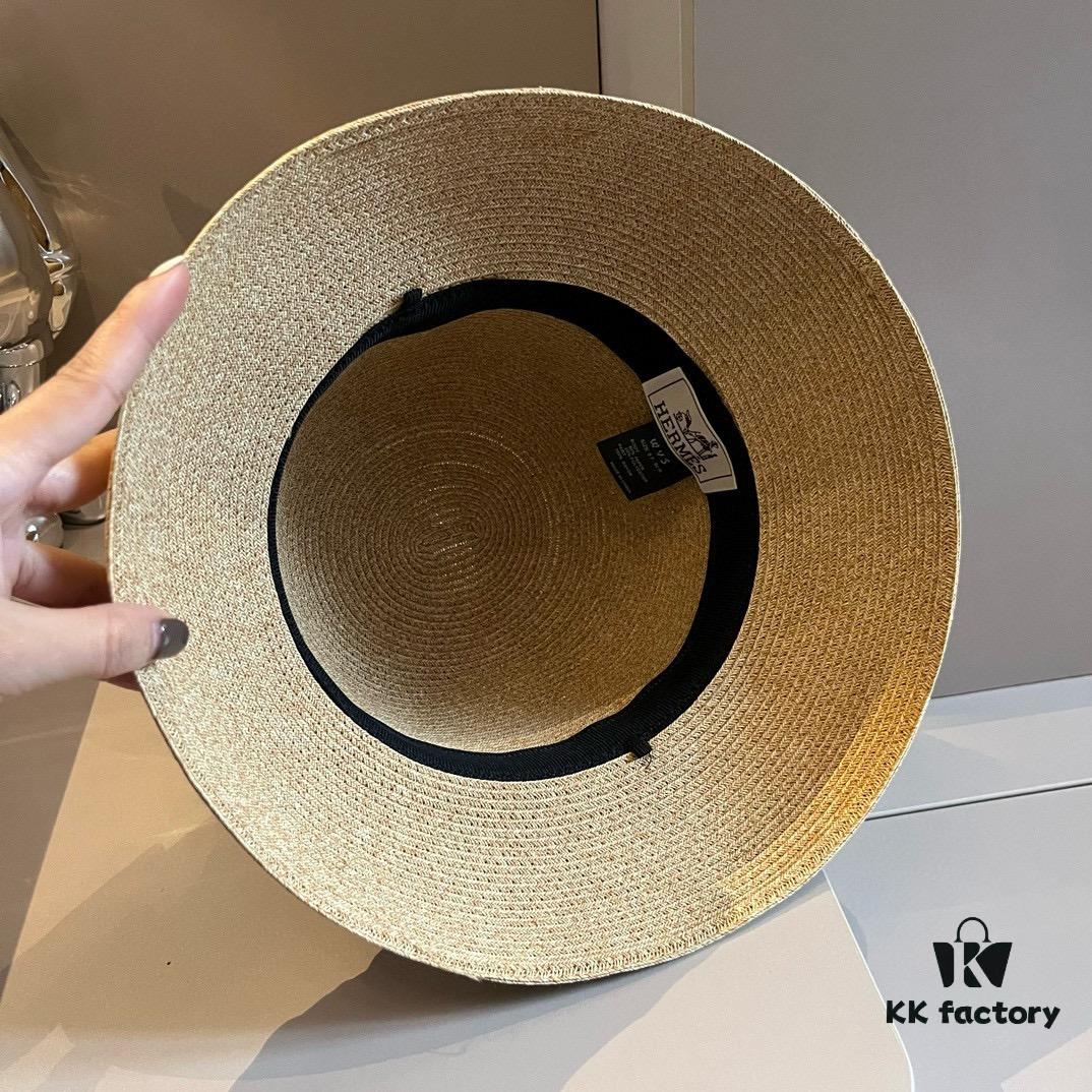 Hermes New Arrival Straw Hat, Made from Taiwanese Fine Straw, Simple and Elegant Aristocratic Style, Head Circumference 57cm