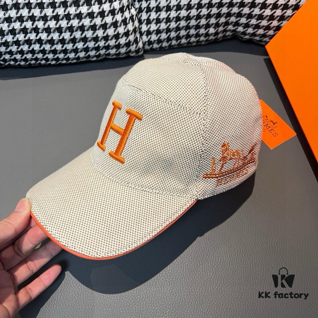 Box and Cloth Bag Included, HERMÈS Original Quality Baseball Cap, Classic H Design, Authentic Mold Custom Made, Premium Canvas Fabric with Genuine Top-Layer Leather, Original Factory Stainless Steel Adjustable Buckle, Exquisite Craftsmanship, Stylish and High Quality