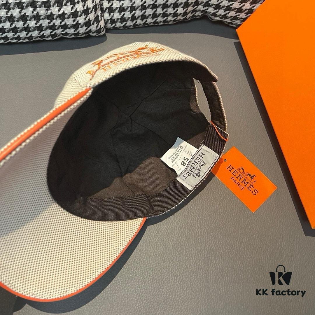 Box and Cloth Bag Included, HERMÈS Original Quality Baseball Cap, Classic H Design, Authentic Mold Custom Made, Premium Canvas Fabric with Genuine Top-Layer Leather, Original Factory Stainless Steel Adjustable Buckle, Exquisite Craftsmanship, Stylish and High Quality