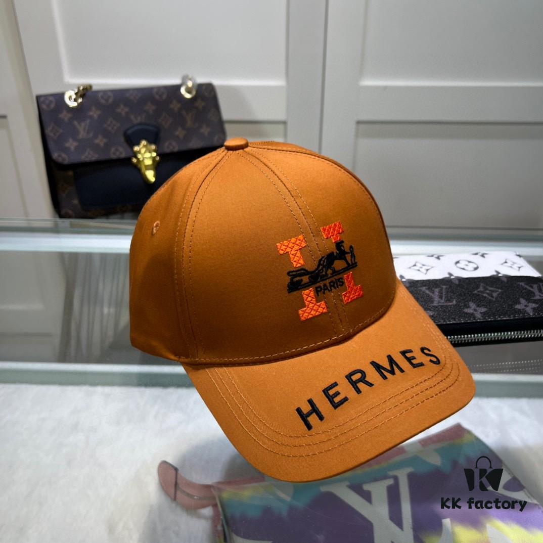 Hermes Limited Edition Embroidered Baseball Cap with Dust Bag, Official Website Original Lining, High Version, Breathable and Comfortable, Ultra-high Sun Protection, Elegant and Stylish