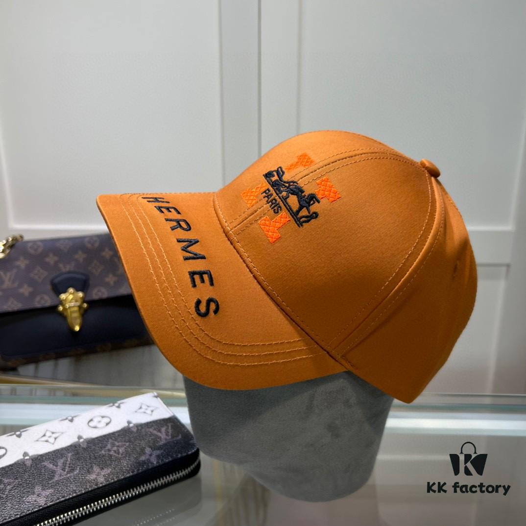 Hermes Limited Edition Embroidered Baseball Cap with Dust Bag, Official Website Original Lining, High Version, Breathable and Comfortable, Ultra-high Sun Protection, Elegant and Stylish