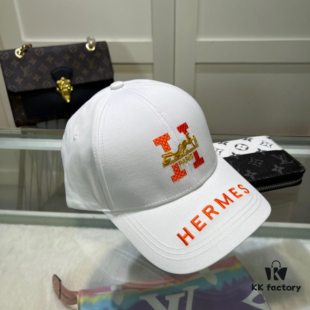 Hermes Limited Edition Embroidered Baseball Cap with Dust Bag, Official Website Original Lining, High Version, Breathable and Comfortable, Ultra-high Sun Protection, Elegant and Stylish