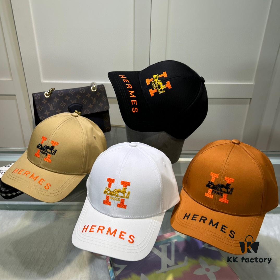 Hermes Limited Edition Embroidered Baseball Cap with Dust Bag, Official Website Original Lining, High Version, Breathable and Comfortable, Ultra-high Sun Protection, Elegant and Stylish