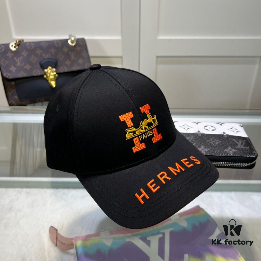 Hermes Limited Edition Embroidered Baseball Cap with Dust Bag, Original Lining, High Version, Breathable and Comfortable, Ultra UV Protection, Elegant Socialite Style