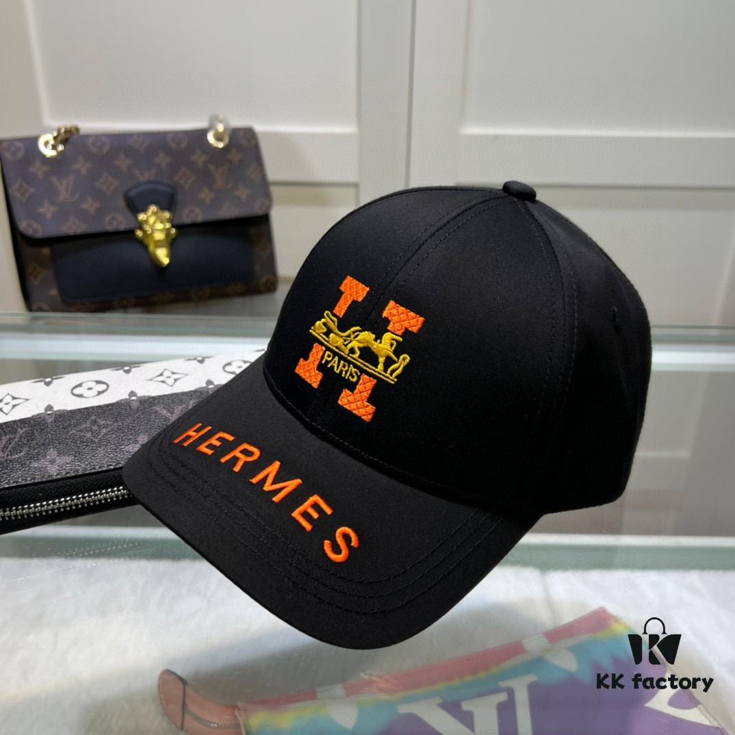 Hermes Limited Edition Embroidered Baseball Cap with Dust Bag, Original Lining, High Version, Breathable and Comfortable, Ultra UV Protection, Elegant Socialite Style
