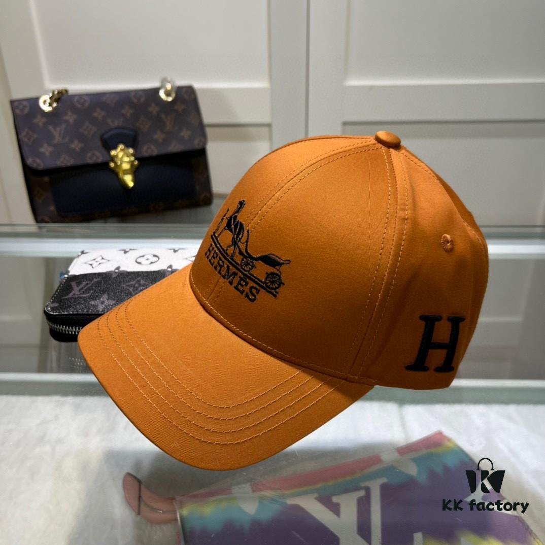 Hermes Limited Edition Embroidered Baseball Cap with Dust Bag, Official Website Original Lining, High Version, Breathable and Comfortable, Ultra-high Sun Protection, Elegant and Stylish