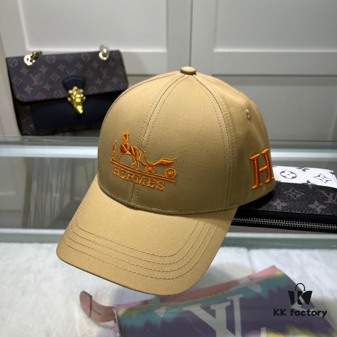 Hermes Limited Edition Embroidered Baseball Cap with Dust Bag, Official Website Original Lining, High Version, Breathable and Comfortable, Ultra-high Sun Protection, Elegant and Stylish