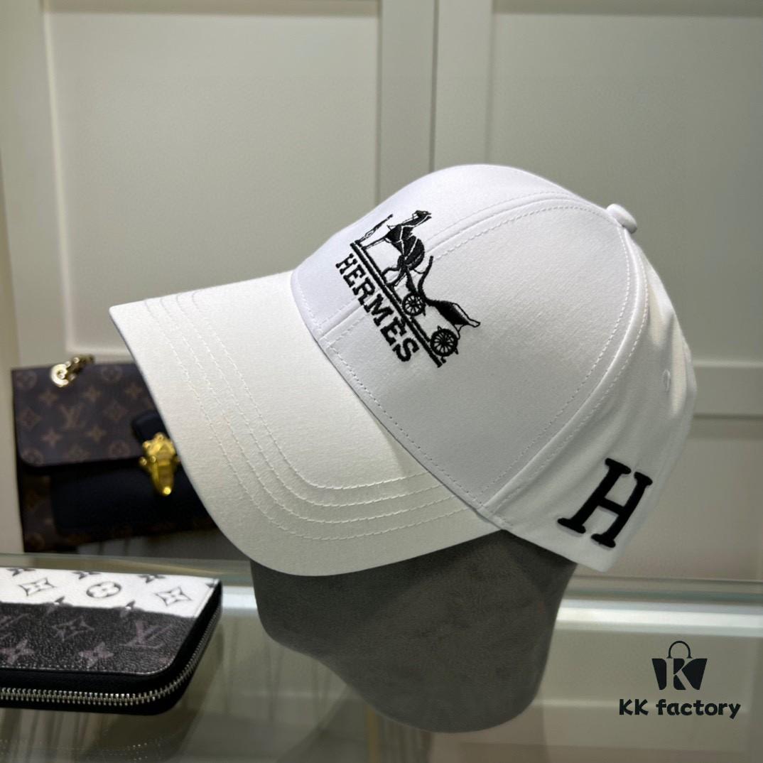 Hermes Limited Edition Embroidered Baseball Cap with Dust Bag, Original Lining from Official Website, High-Quality and Breathable, UV Protection, Elegant Socialite Style