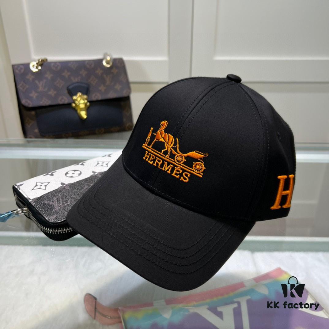 Hermes Limited Edition Embroidered Baseball Cap with Dust Bag, Original Lining from Official Website, High-Quality and Breathable, UV Protection, Elegant Socialite Style