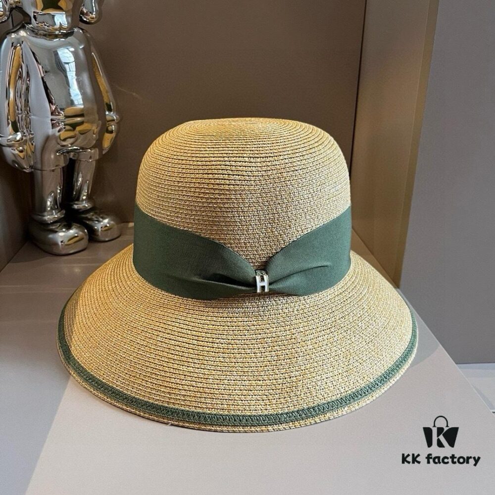 Hermes New Arrival Straw Hat, Made from Taiwanese Fine Straw, Simple and Elegantly Stylish, Head Circumference 57cm