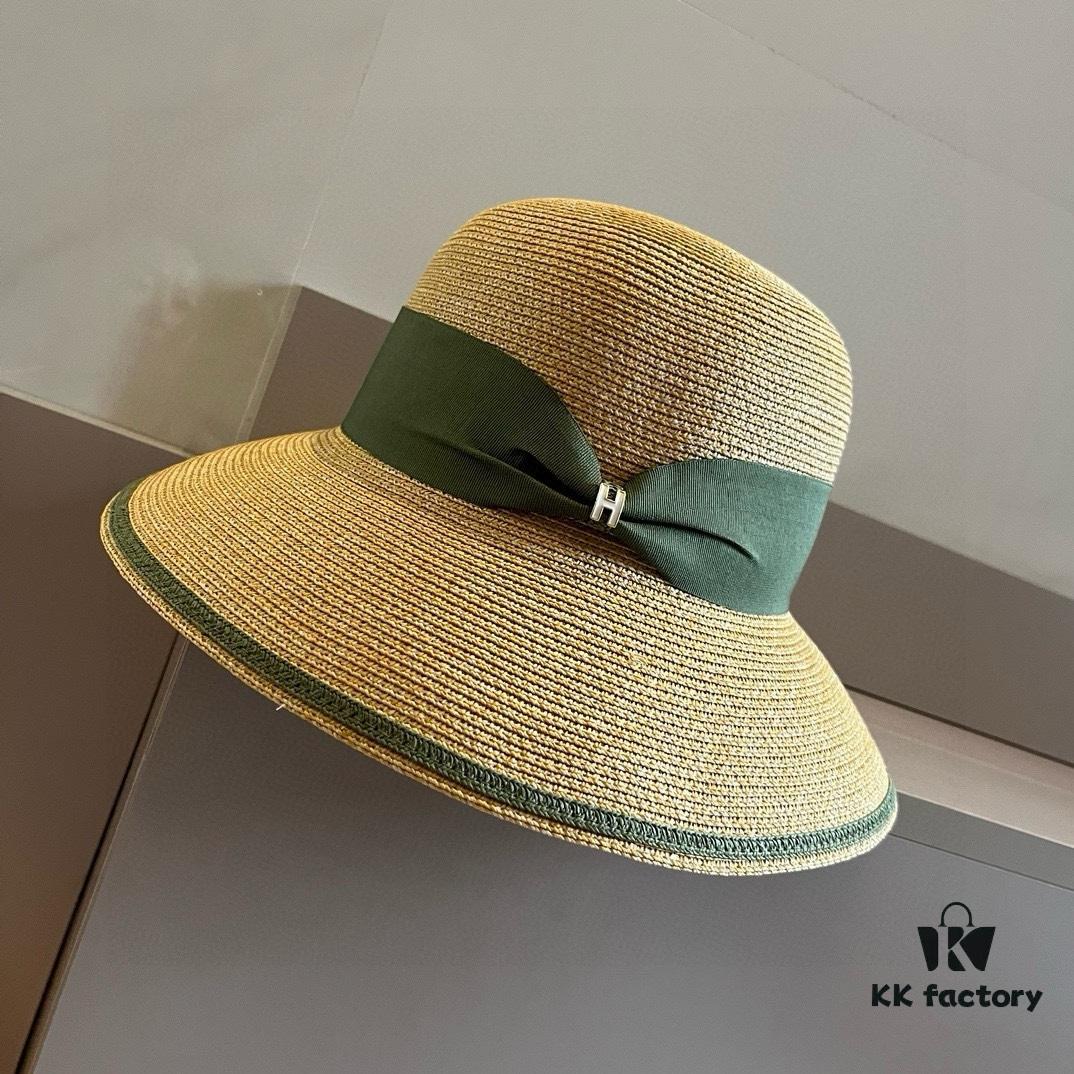 Hermes New Arrival Straw Hat, Made from Taiwanese Fine Straw, Simple and Elegantly Stylish, Head Circumference 57cm