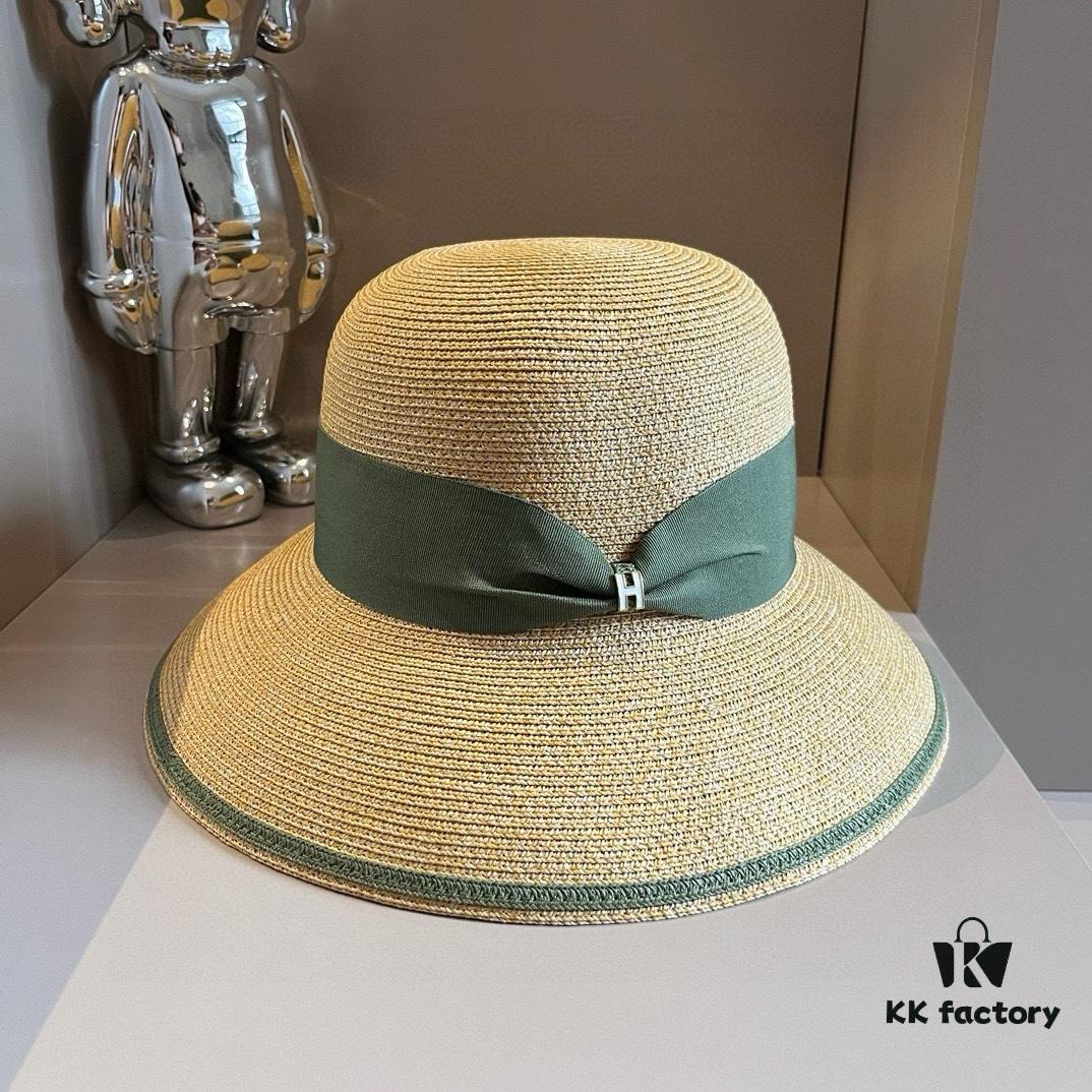 Hermes New Arrival Straw Hat, Made from Taiwanese Fine Straw, Simple and Elegantly Stylish, Head Circumference 57cm