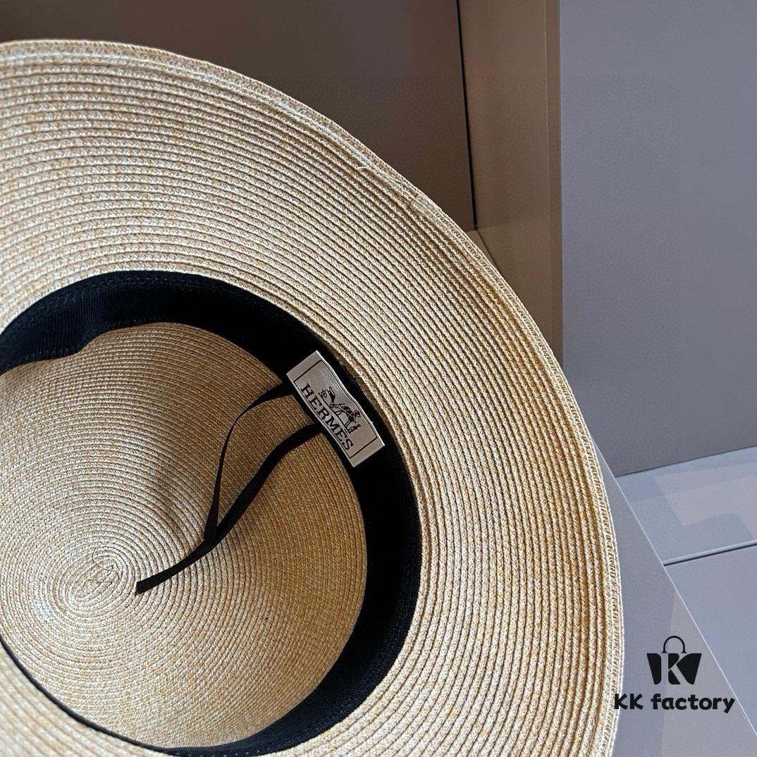 Hermes New Arrival Straw Hat, Made from Taiwanese Fine Straw, Simple and Elegantly Stylish, Head Circumference 57cm